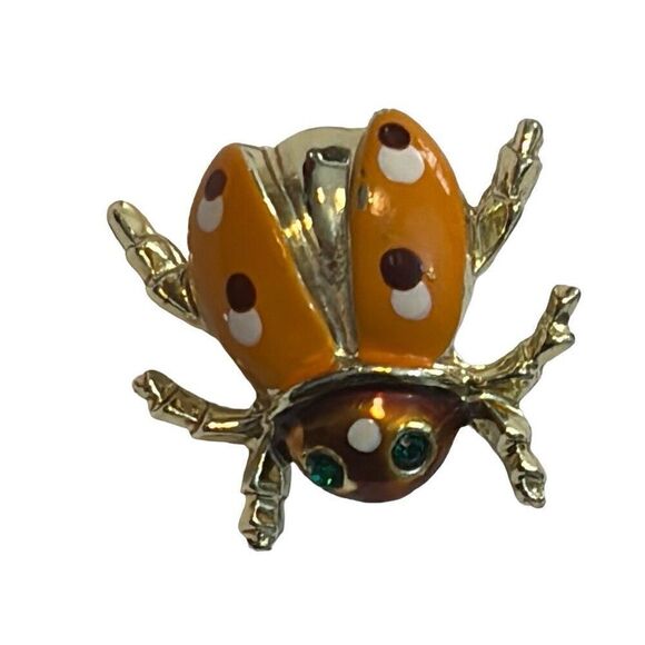 Set of Two little enamel and gold tone metal ladybug pins - Picture 6 of 12